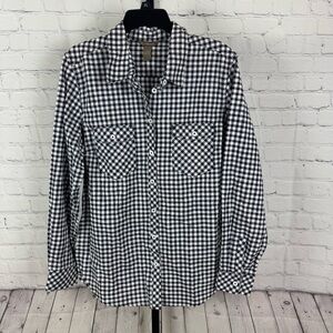 Bit & Bridle Navy and White Plaid Checkered Button Down Shirt Size Large